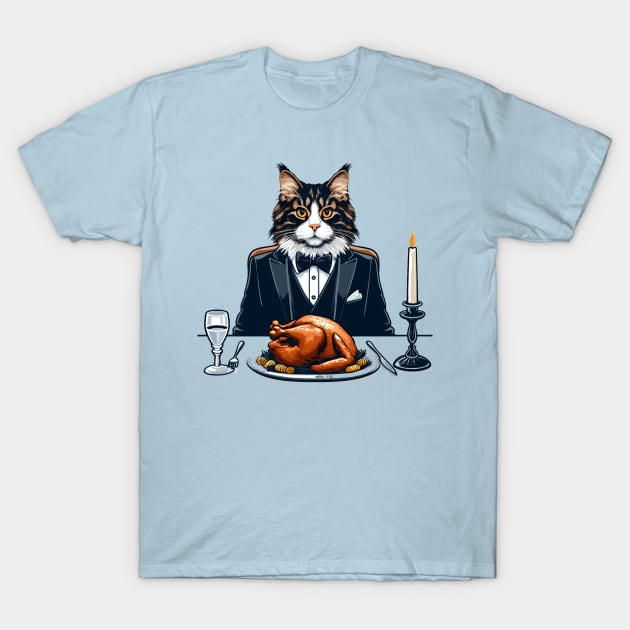 Happy Thanksgiving Maine Coon Cat T-Shirt by Graceful Designs